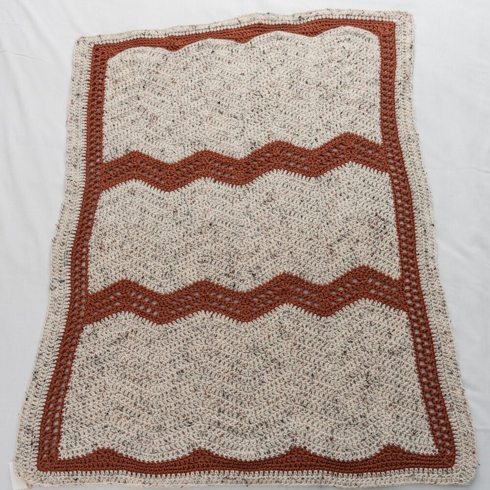 New, Handmade, cream with dark flecks and tan/brown ripple soft throw blanket
